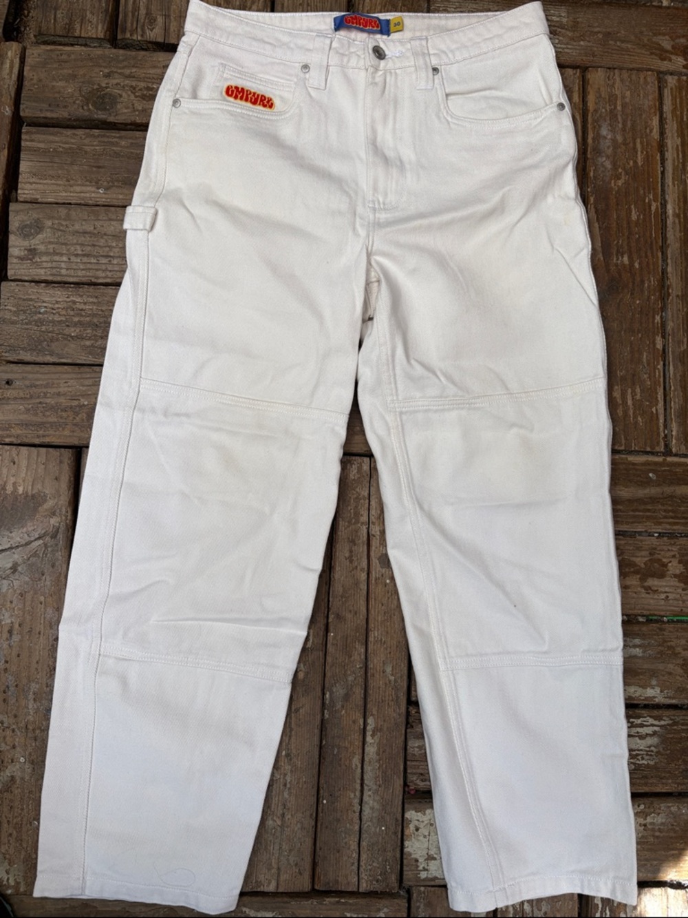 Empyre White Casual Carpenter Jeans with Orange Logo Accent